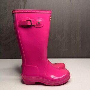 Hunter Original Kids Gloss Rain Boots Girls Size 1 Pink Waterproof Buckle